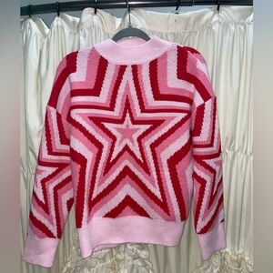 SHEIN Pink and Red Star Pattern mock neck long sleeve sweater. Women’s small.
